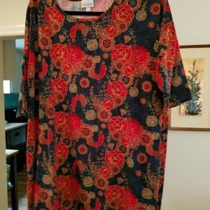 Lularoe Irma XL Navy Red Asian Bird Print Plus 1X